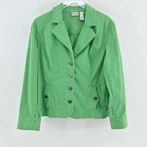 Vtg Chicos Womens Green Corduroy Jacket Size L Cotton Button Eclectic Bold Retro